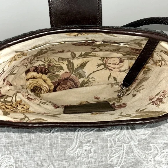 Brighton EUC Raffia Green Woven/Brown Leather Shoulder Bag - Picture 13 of 16